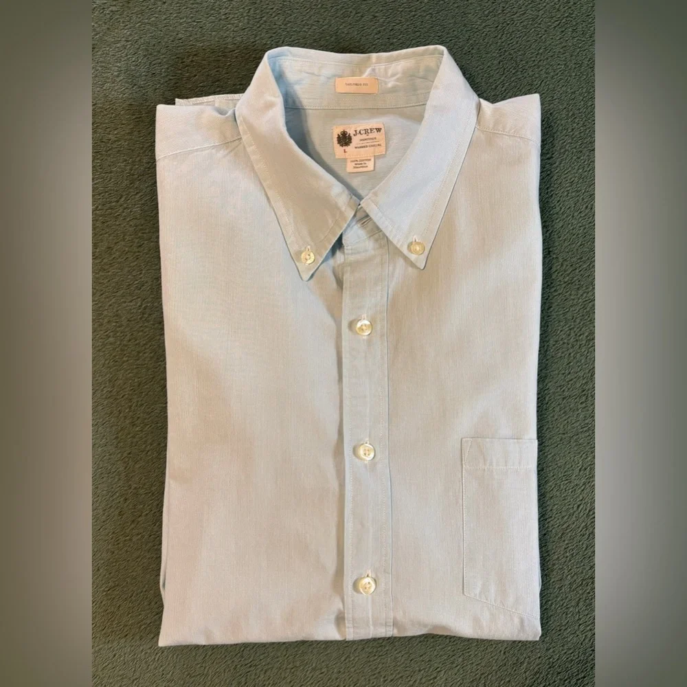 J. Crew Men's Casual Light Blueish-greenish Pin Striped Shirt, Size: L. (5462) - Picture 1 of 10